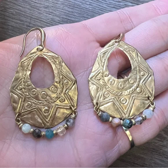 Handmade mixed gemstone teardrop earrings - Picture 4 of 7